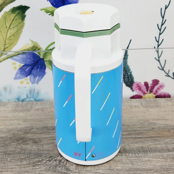 Gloria Vacuum Bottle Carafe Thermas Blue White RFS-10 Made in Japan Vintage MCM - Picture 2 of 10